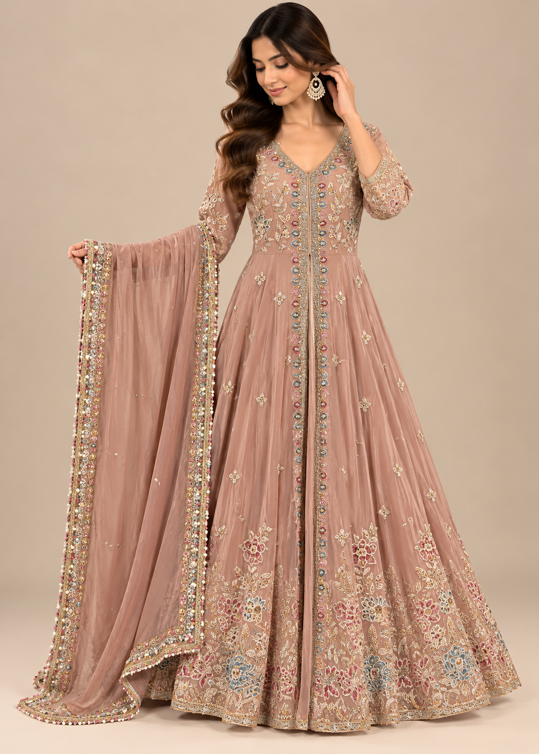 Dusty Rose Embroidered Anarkali Gown Main image