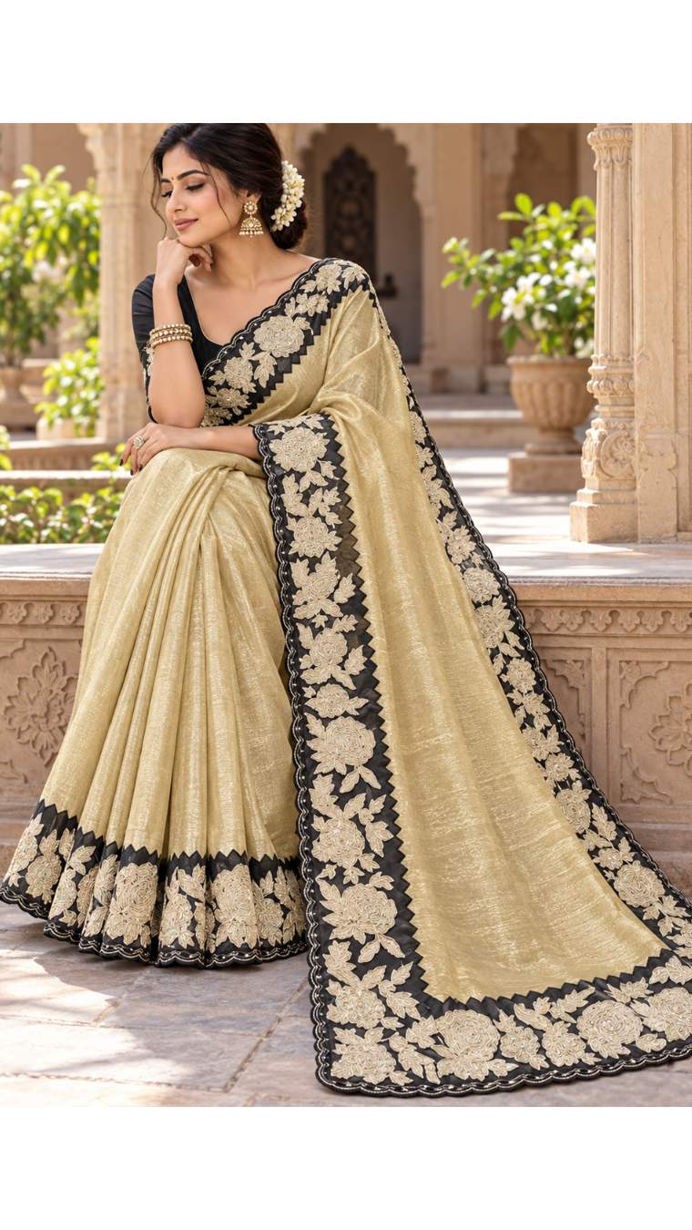 Elegant Beige Tissue Silk Saree