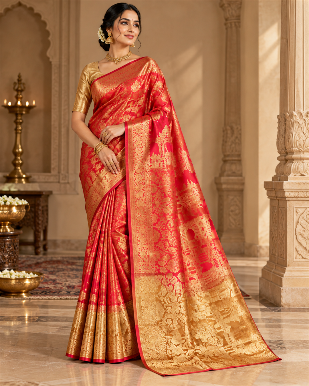 Regal Red Kanjivaram Silk Saree Main image