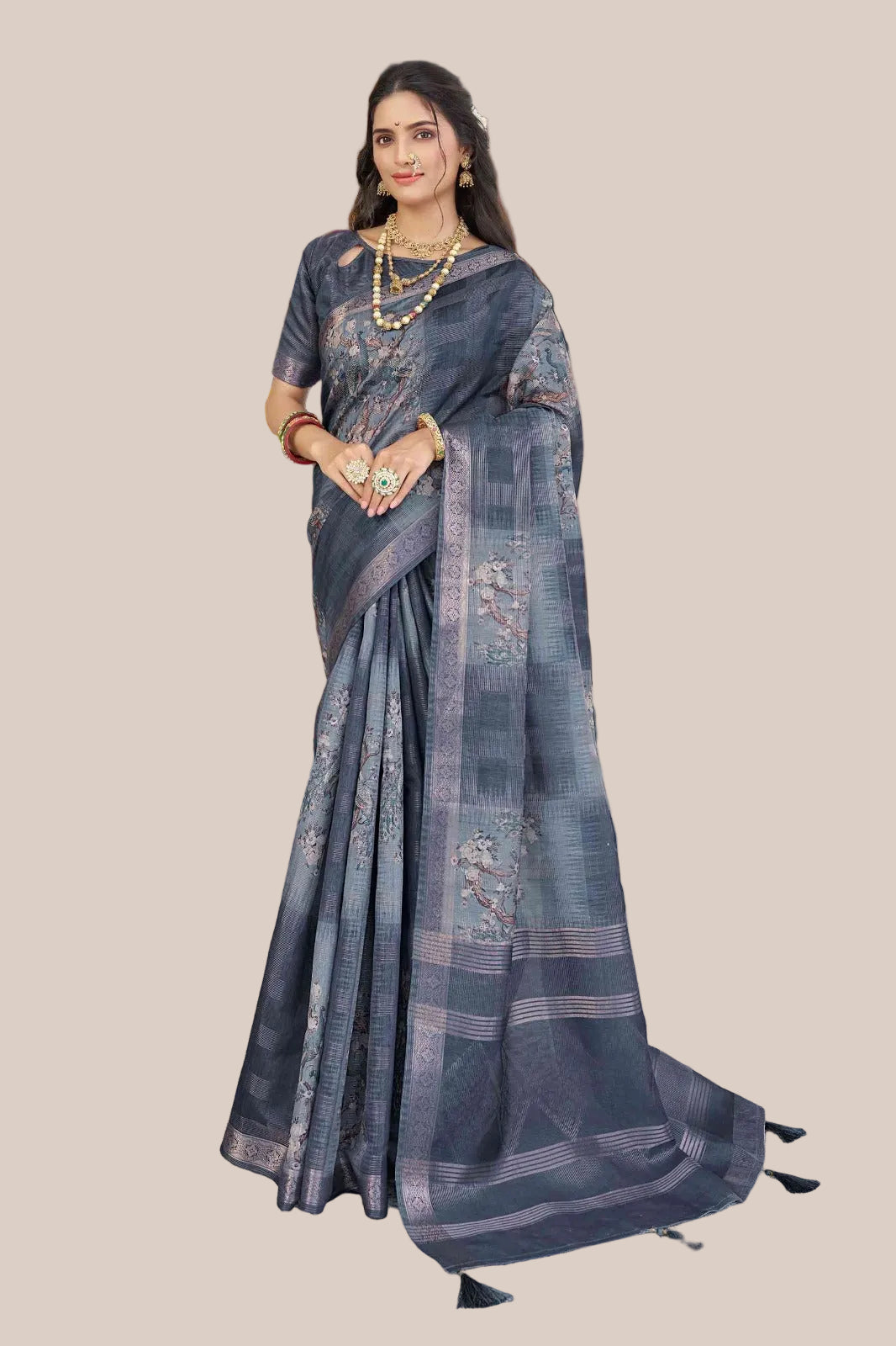 Blue hue printed saree (5428 GS-144) Main image