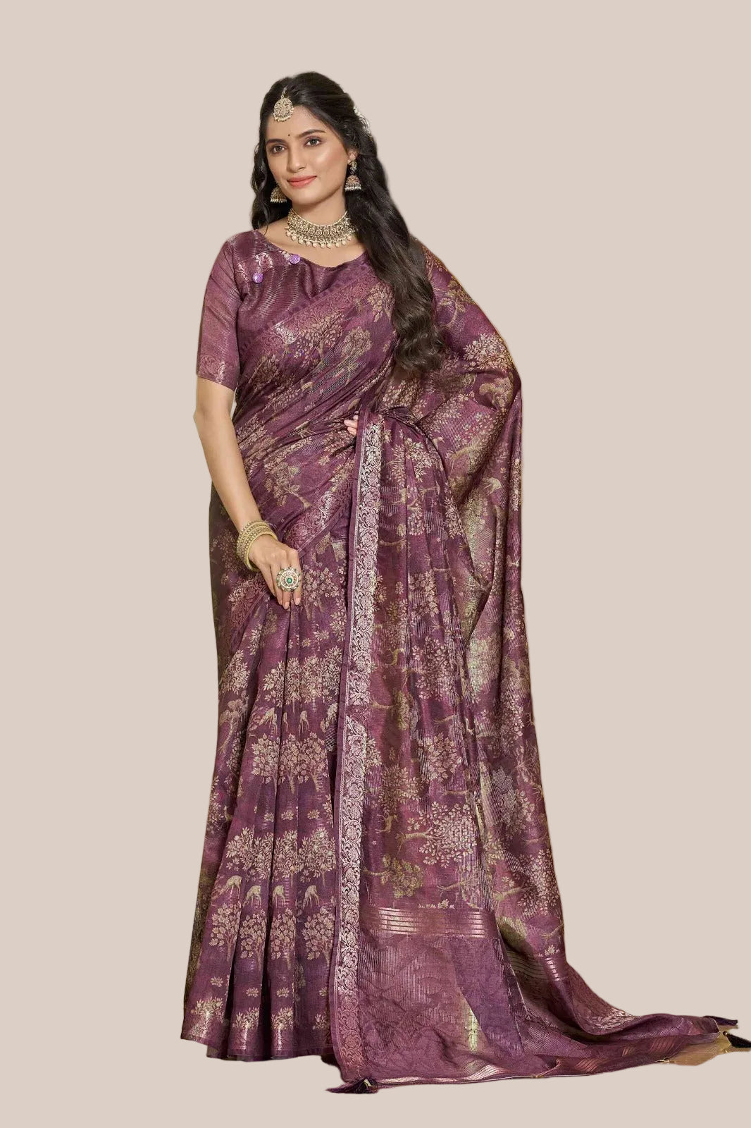 Pink Mauve Motif Printed Saree (5431 GS-144)