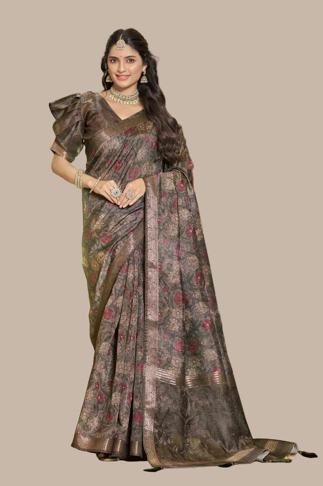 Nude Color Printed Saree (5438 GS-144)
