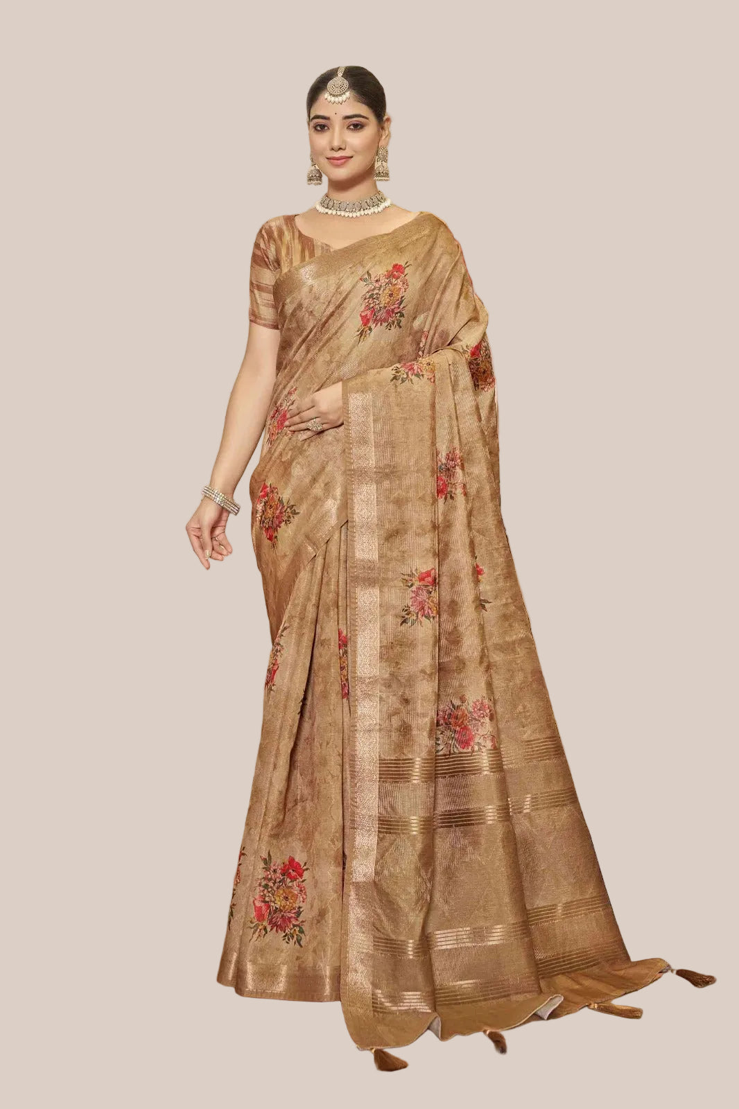 Floral pale motif printed saree (5439 GS-144) Main image