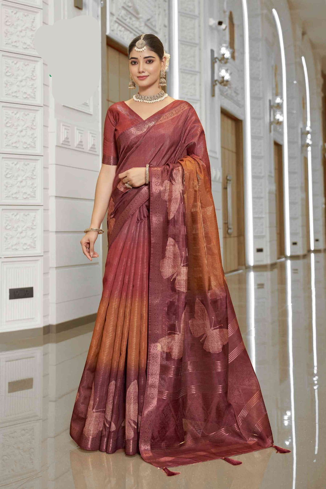 Ombre Pink Orange Printed Saree (5440 GS-144) Main image