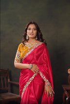 Vibrant Red Satin Silk Saree