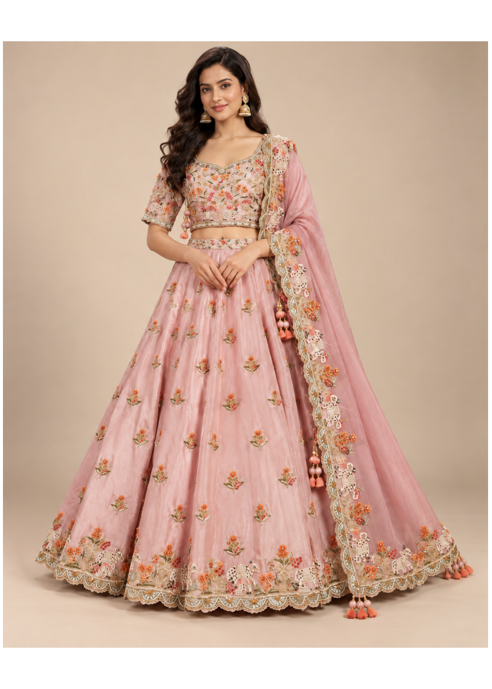 Blush Pink Floral Embroidered Wedding Lehenga