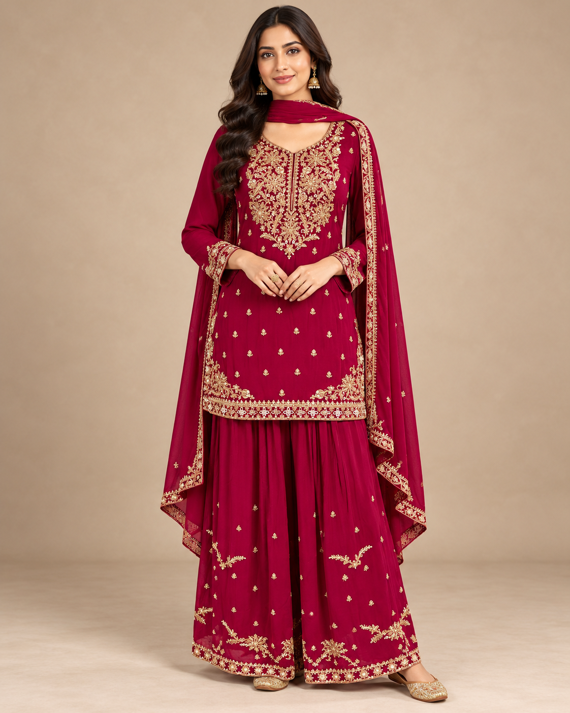 Magenta Pink Zardozi Embroidered Sharara Set
