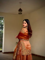 Luxurious Burnt Orange Sharara Set with Gold Embellishments (1045 B-44)