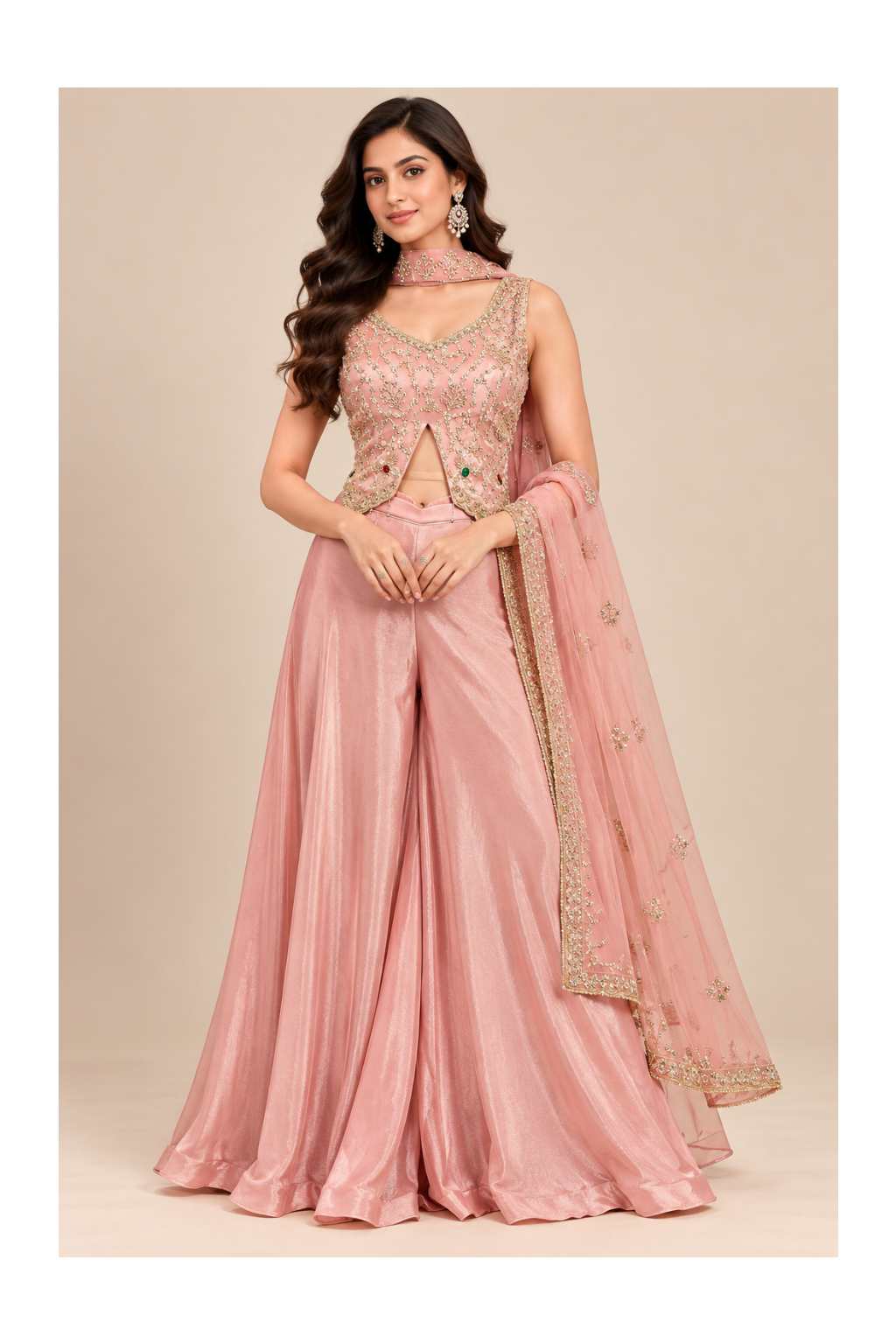 Blush Pink Embroidered Peplum Sharara Set Main image