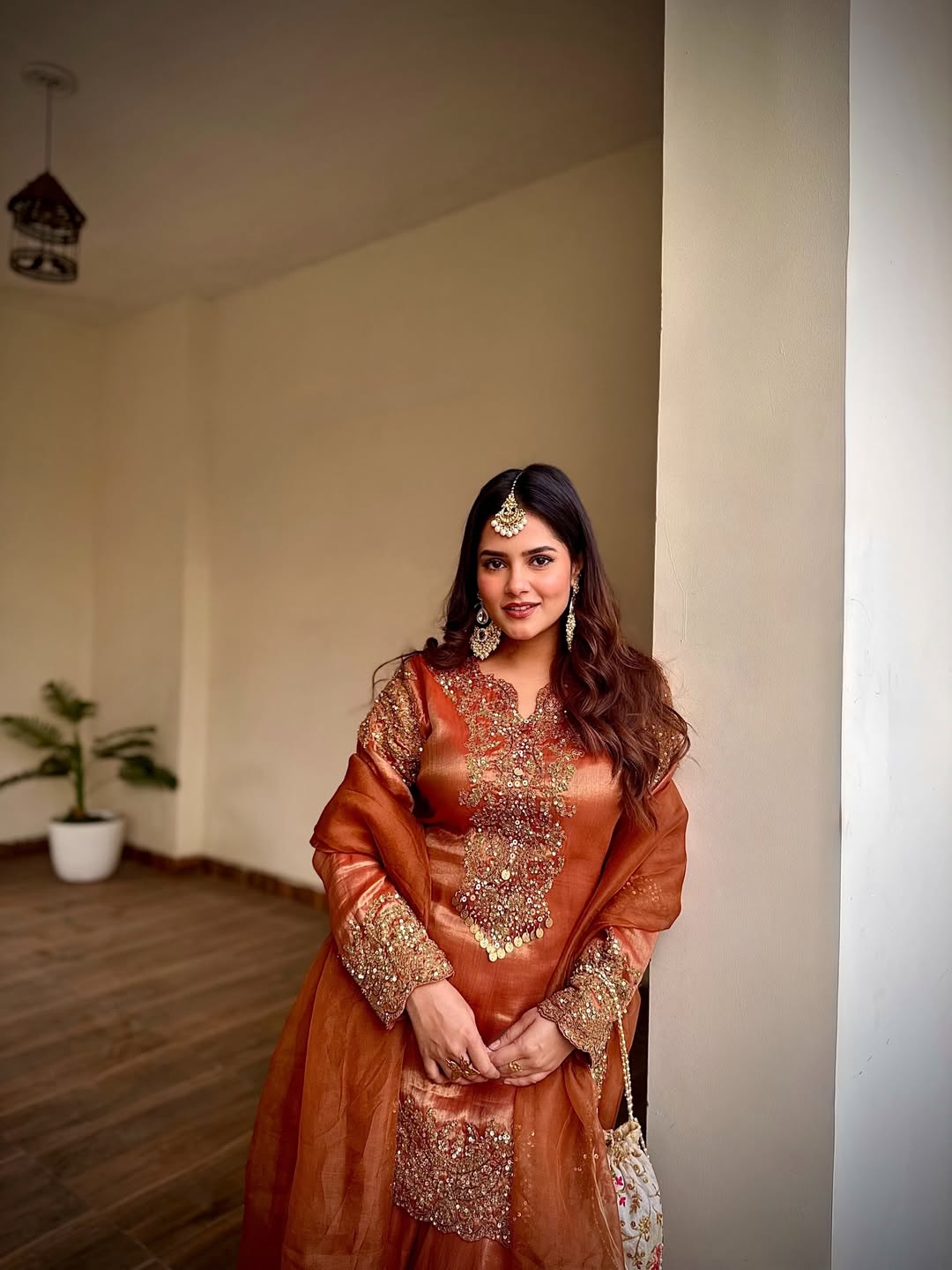 Luxurious Burnt Orange Sharara Set with Gold Embellishments (1045 B-44) Secondary image