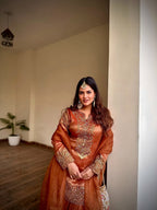 Luxurious Burnt Orange Sharara Set with Gold Embellishments (1045 B-44)