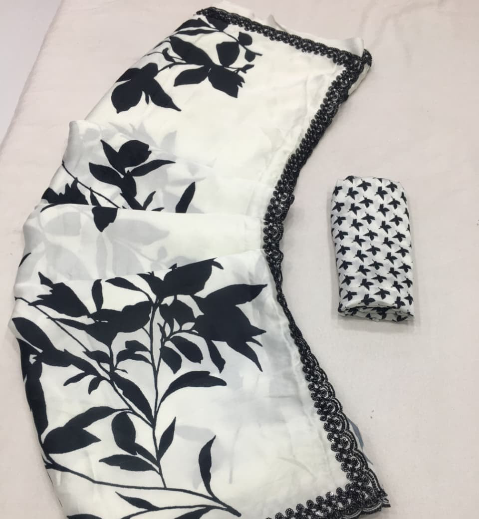 White Blossom Satin Saree (586 GS-11)