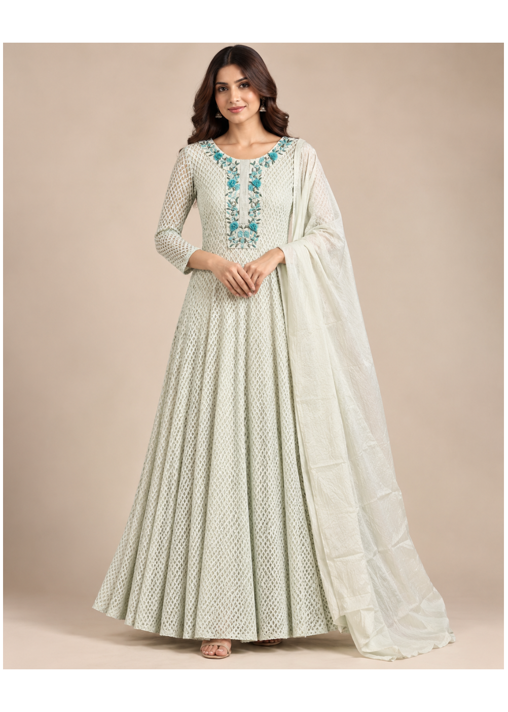 Elegant Ivory Floral Anarkali Suit Main image