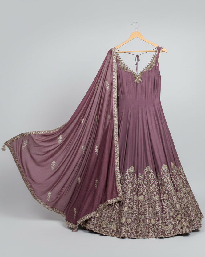 Regal Mauve Hand-Embroidered Kurta Set