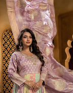 Pastel Rainbow Brocade Anarkali Gown (A1329 GA-3)