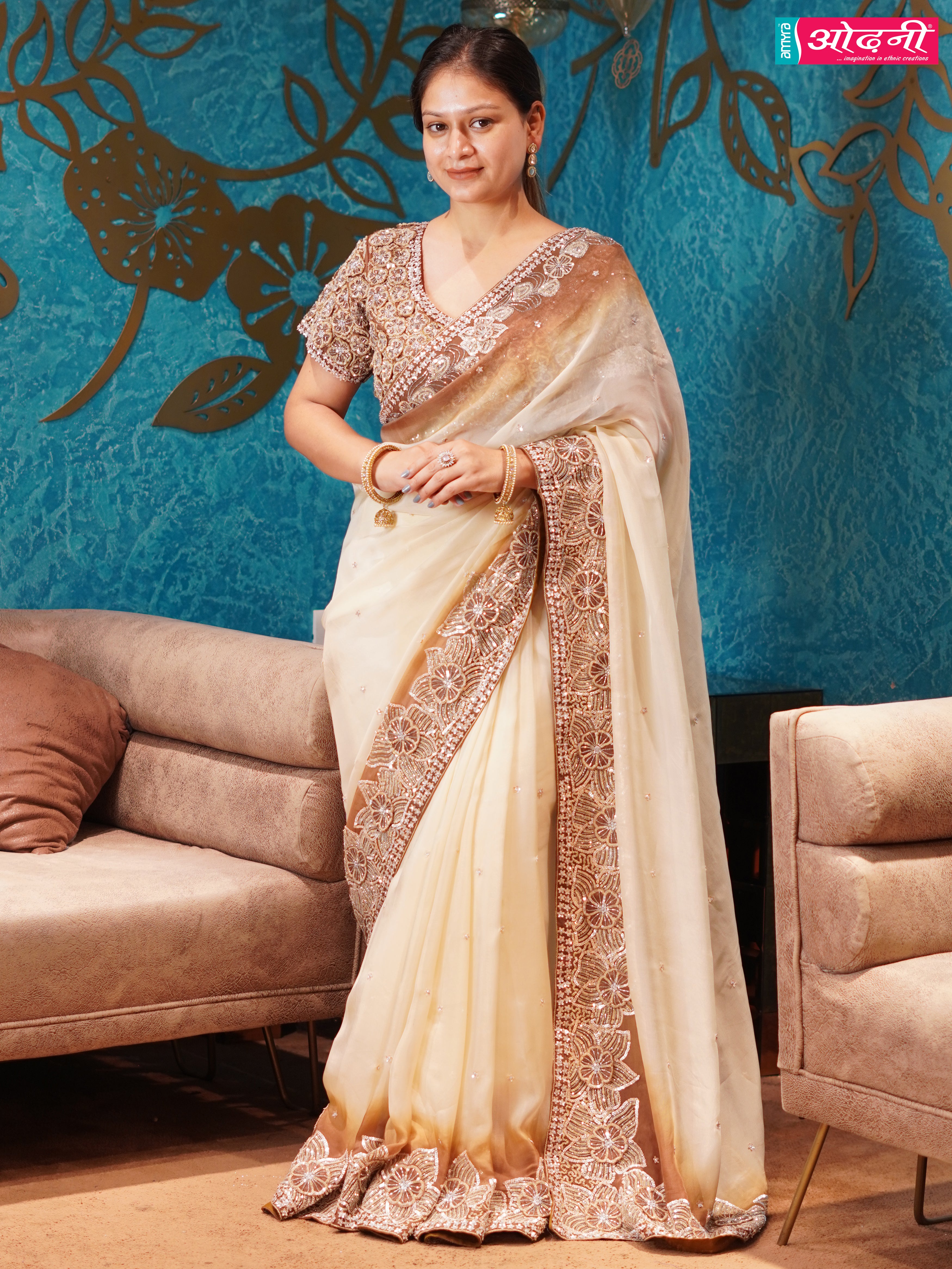 Ivory Elegance Embellished Saree (1041 B-181)