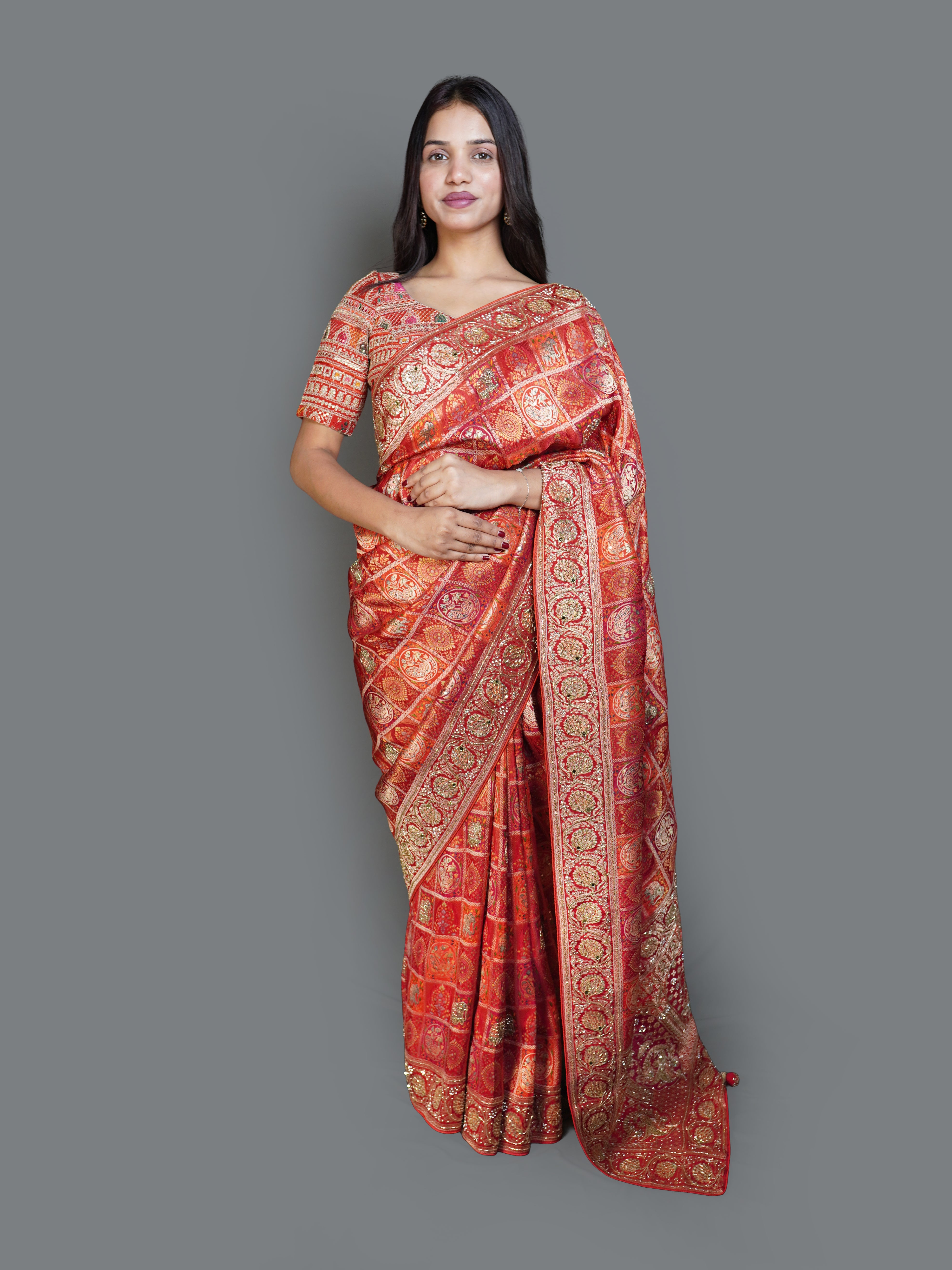 Bridal Red & Gold Brocade Saree (5931 B-129) Main image