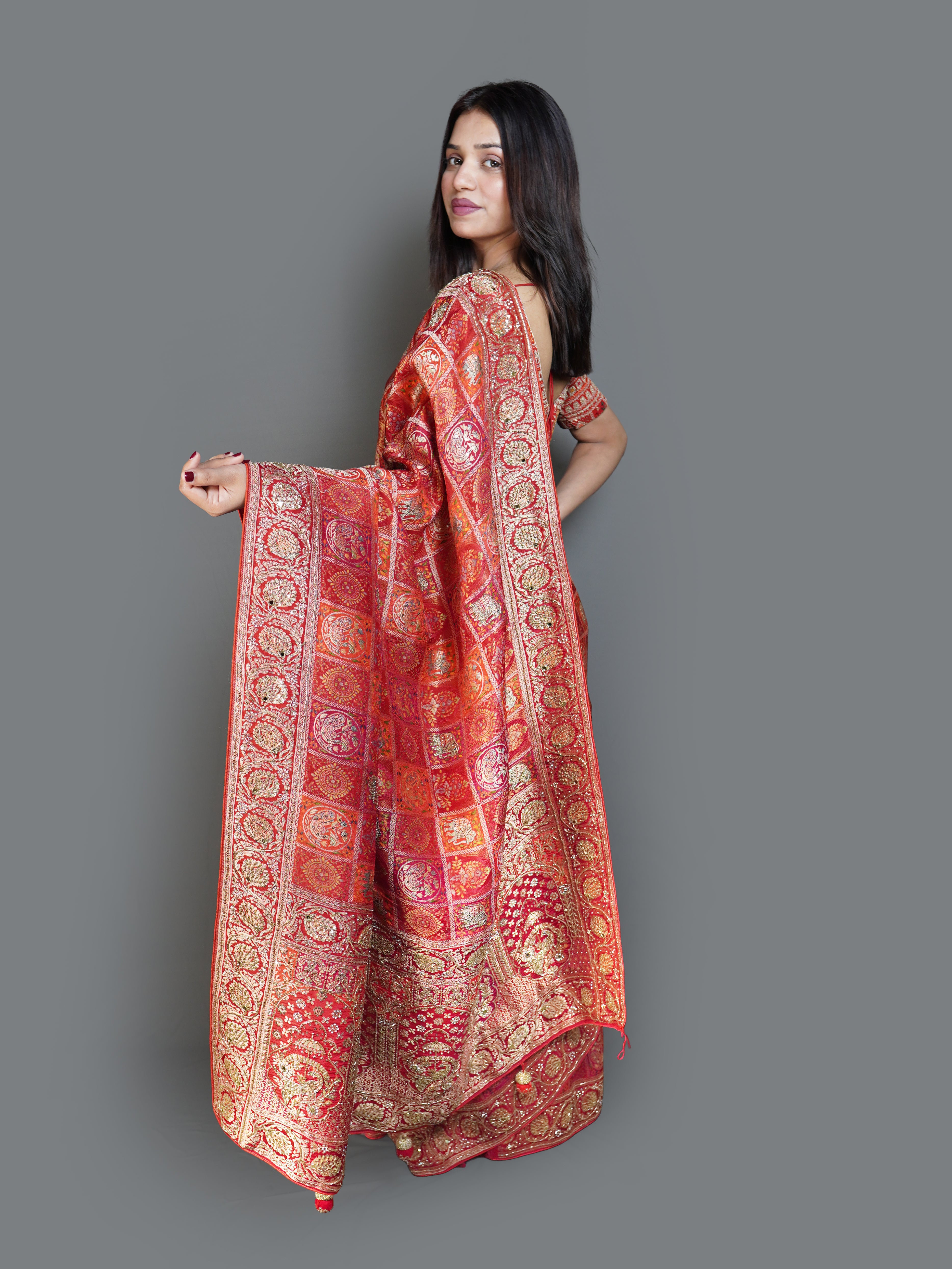 Bridal Red & Gold Brocade Saree (5931 B-129) Secondary image