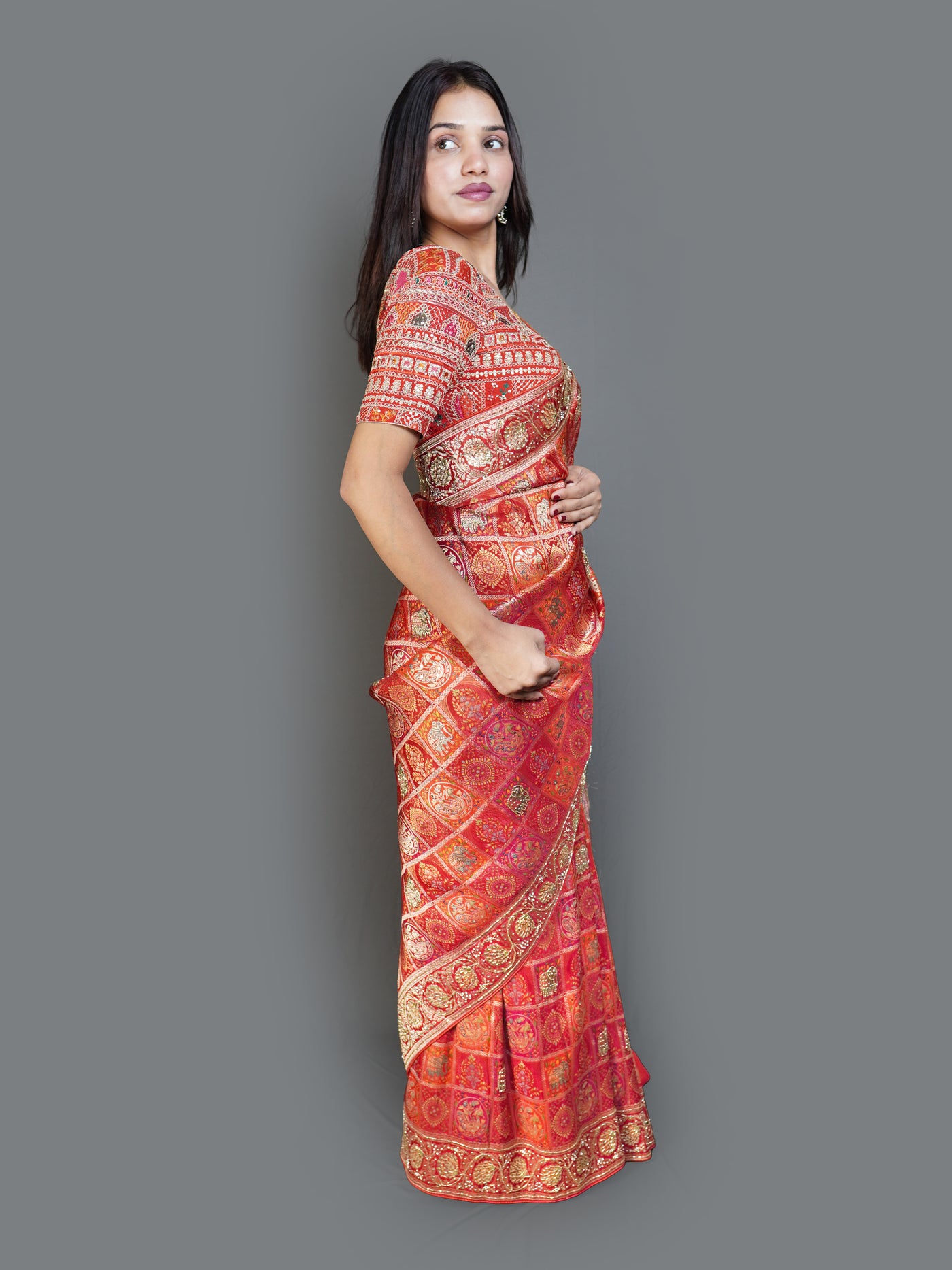 Bridal Red & Gold Brocade Saree (5931 B-129)