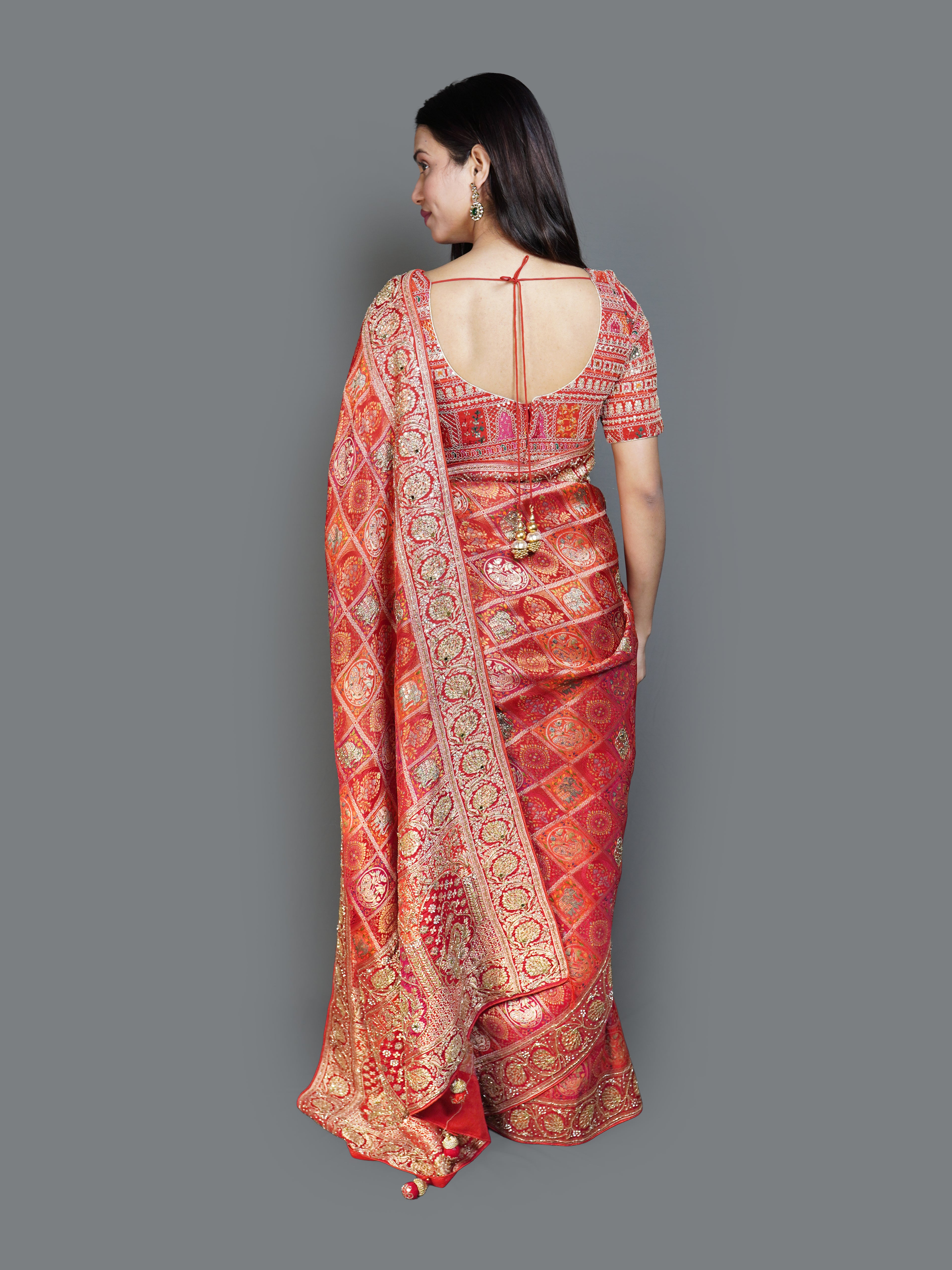 Bridal Red & Gold Brocade Saree (5931 B-129)
