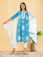 Azure Bloom Hand-Embroidered Suit Set