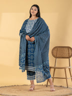 Indigo Cotton Silk Suit