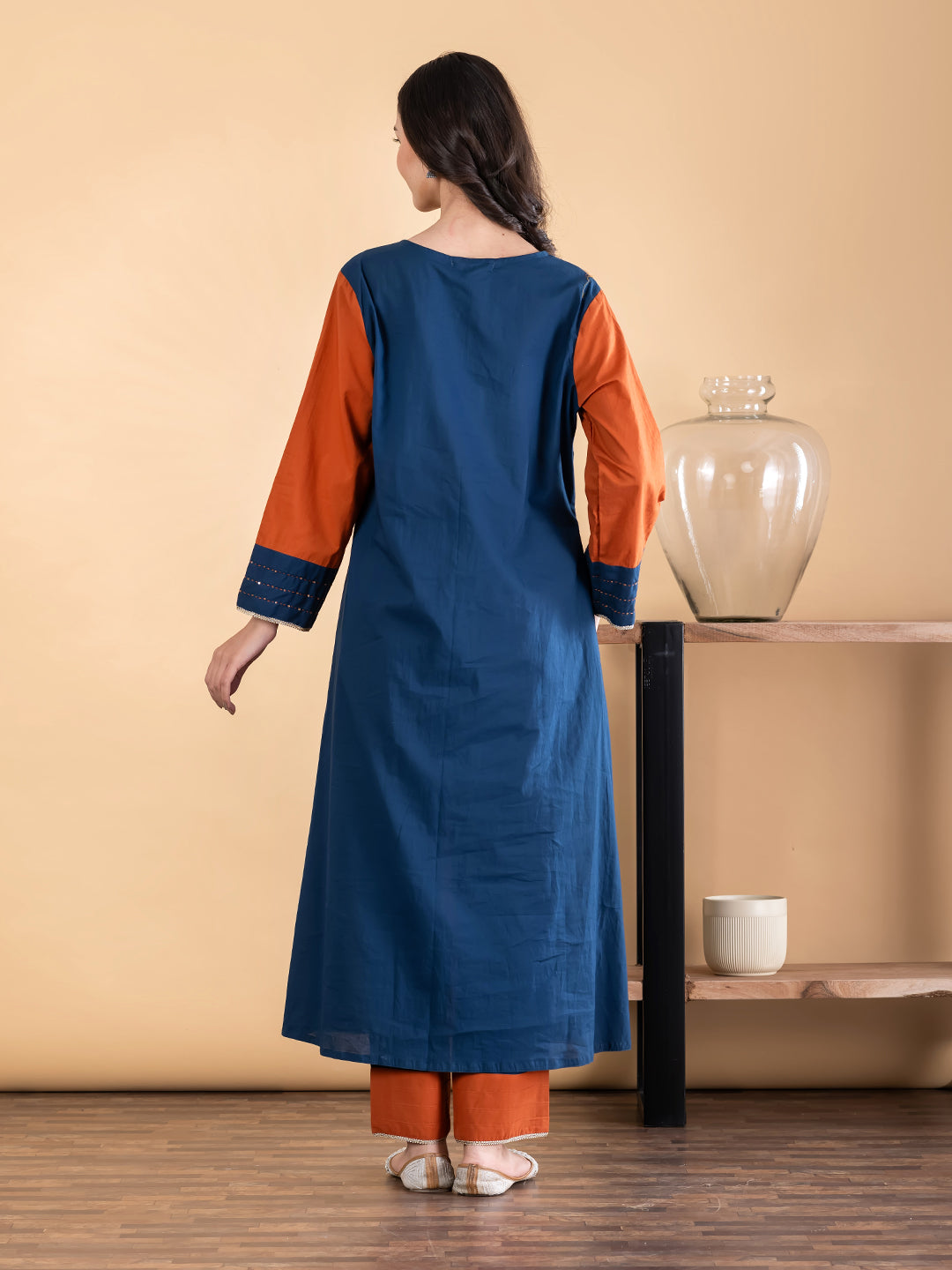 Teal & Terracotta Panel Kurta Set