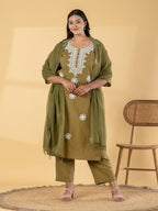 Olive Bloom: Chanderi Silk Suit Set