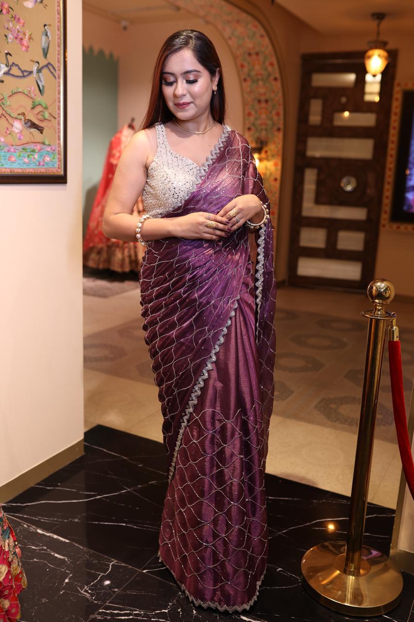 Purple Georgette Saree with Embroidered Border