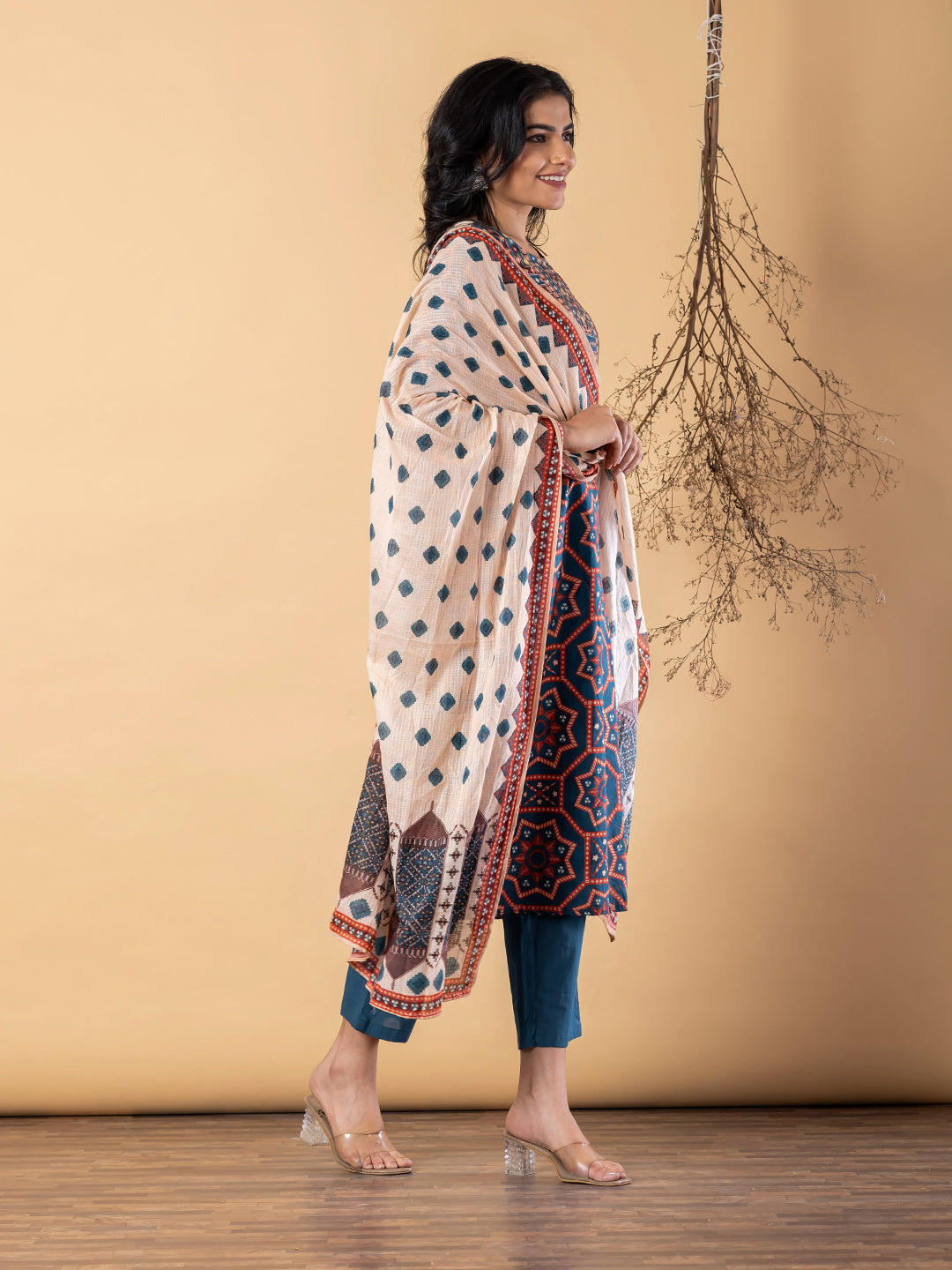 Azure Geometric Ajrakh Suit Set