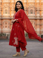 Crimson Heritage: Cotton Suit Set
