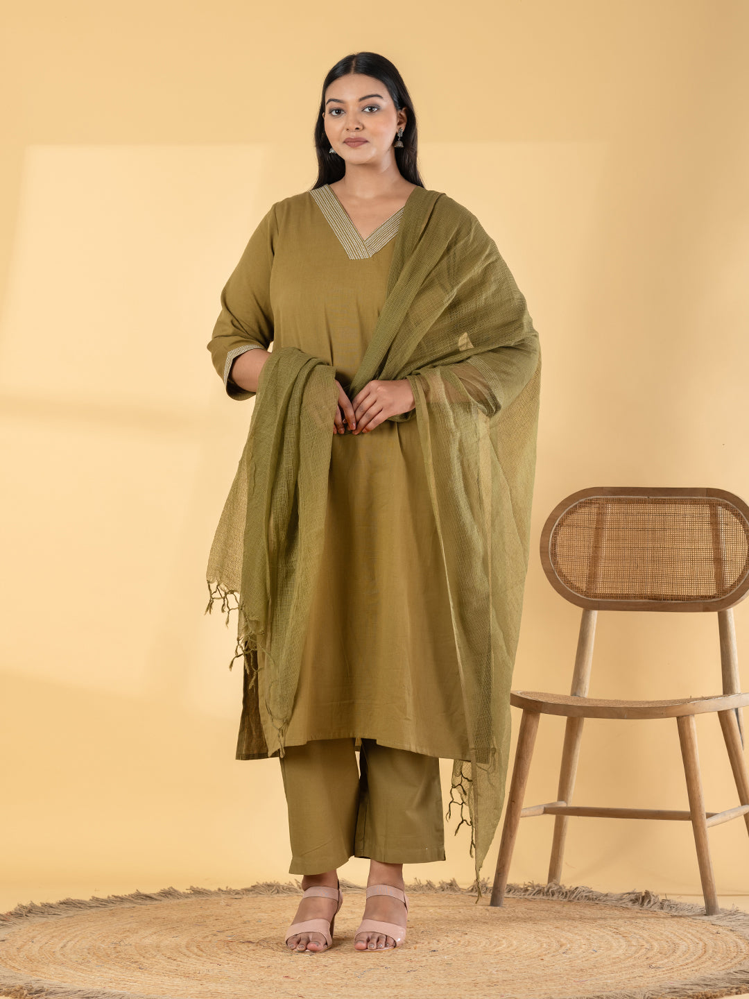 Olive Glimmer Chanderi Set Main image
