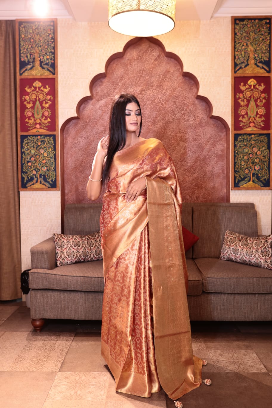 Elegant Golden Tissue Saree