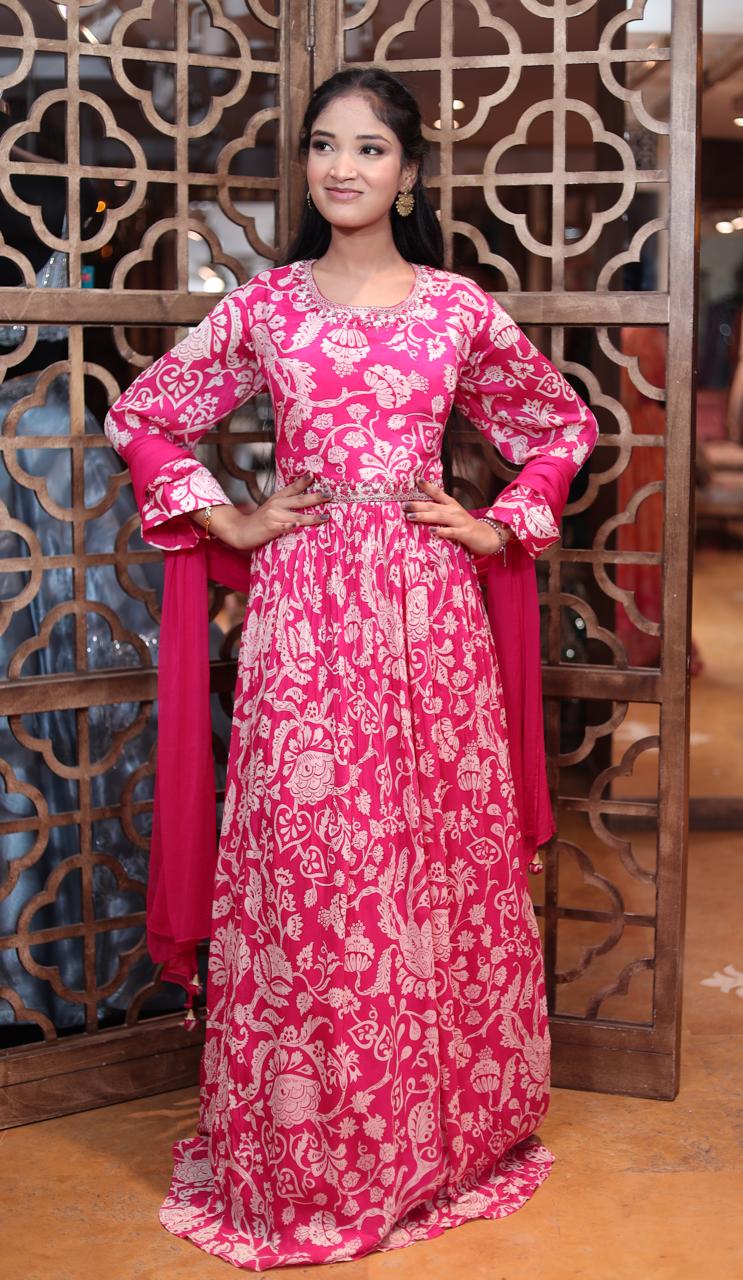 Strawberry Chinnon Anarkali Dress