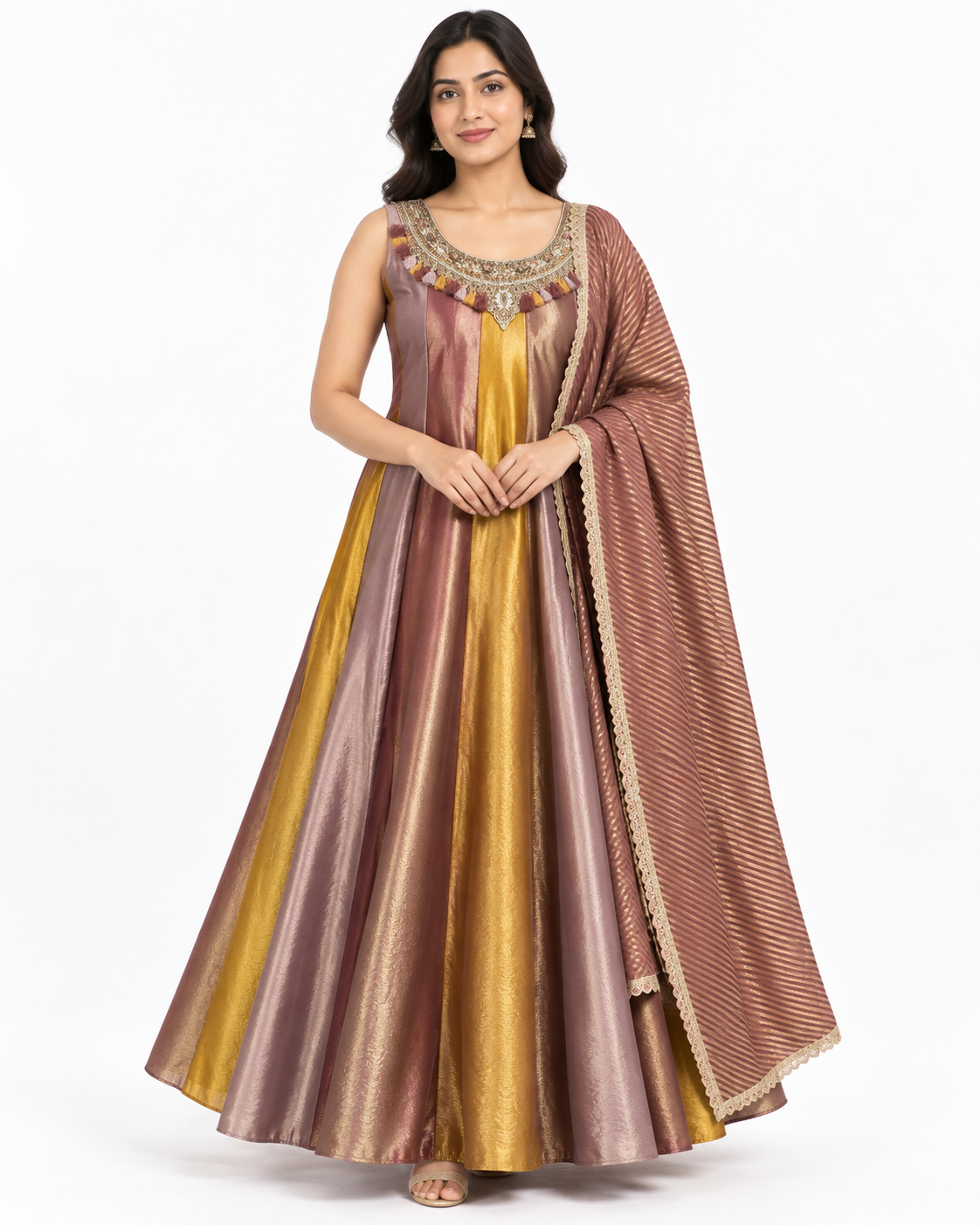 Mauve and Mustard Panelled Festive Suit