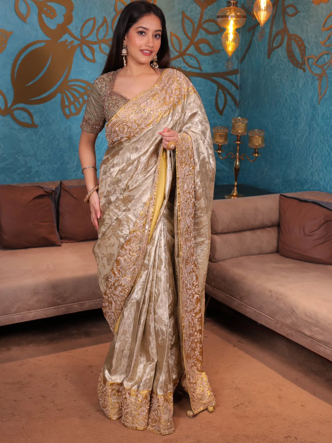 Champagne Gold Heavy Silk Saree Main image
