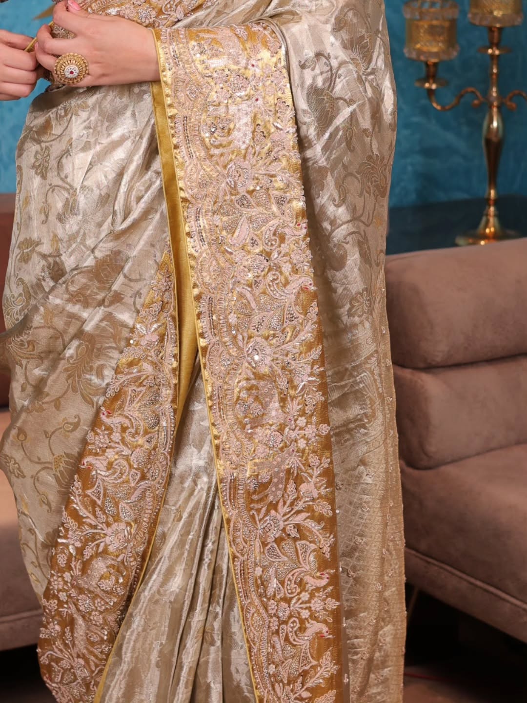 Champagne Gold Heavy Silk Saree