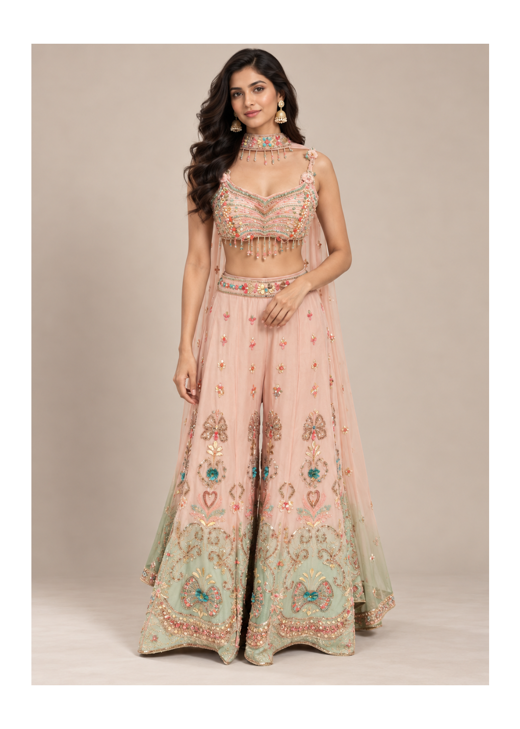 Blush Pink Embroidered Palazzo Set