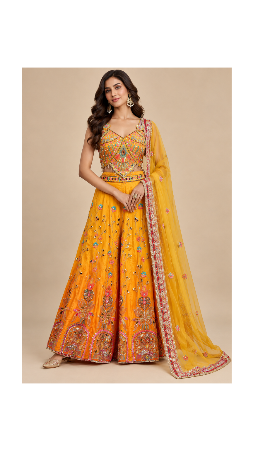 Mustard Yellow Embroidered Sharara Set Main image