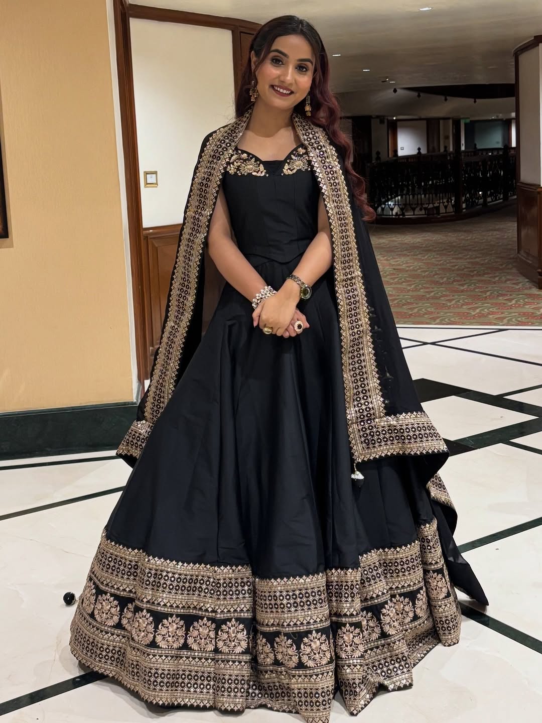 Jet Black Co-ord Style Lehenga Set with Gold-Embroidered Main image