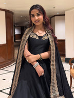 Jet Black Co-ord Style Lehenga Set with Gold-Embroidered