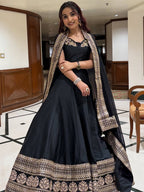Jet Black Co-ord Style Lehenga Set with Gold-Embroidered