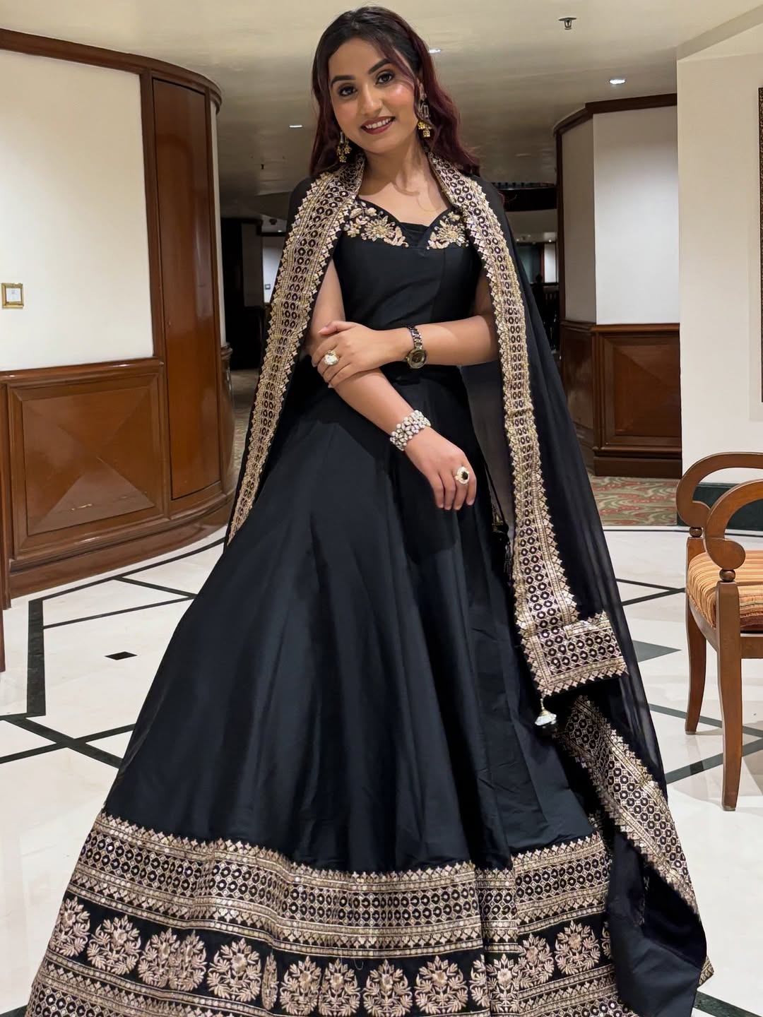 Jet Black Co-ord Style Lehenga Set with Gold-Embroidered