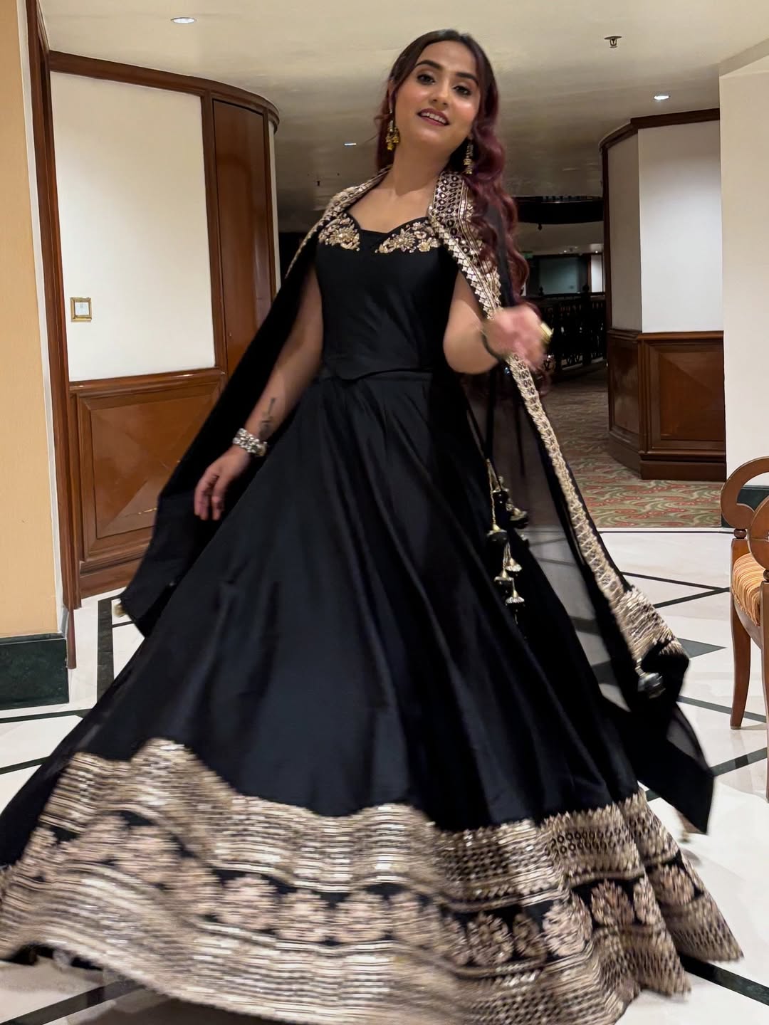 Jet Black Co-ord Style Lehenga Set with Gold-Embroidered