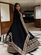Jet Black Co-ord Style Lehenga Set with Gold-Embroidered