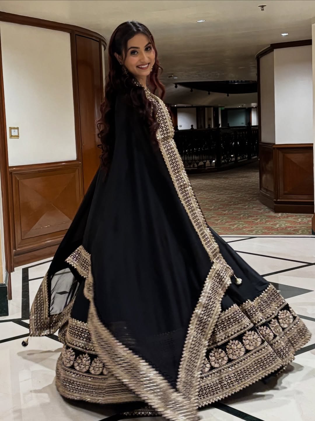 Jet Black Co-ord Style Lehenga Set with Gold-Embroidered