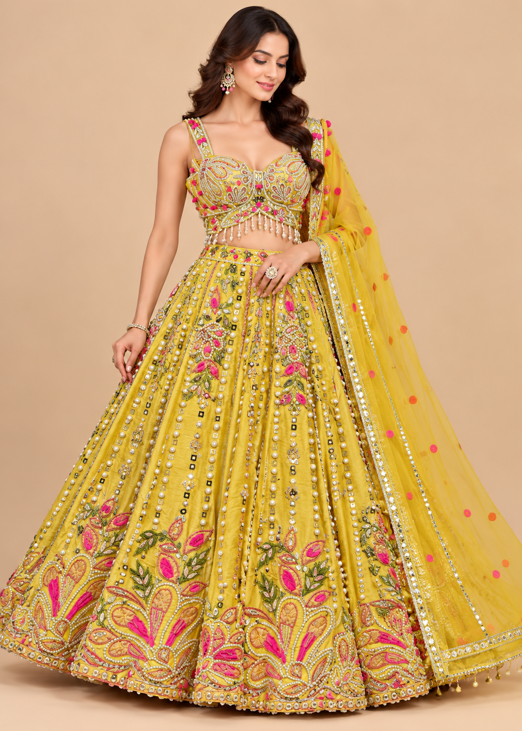 Yellow Embroidered Lehenga Set
