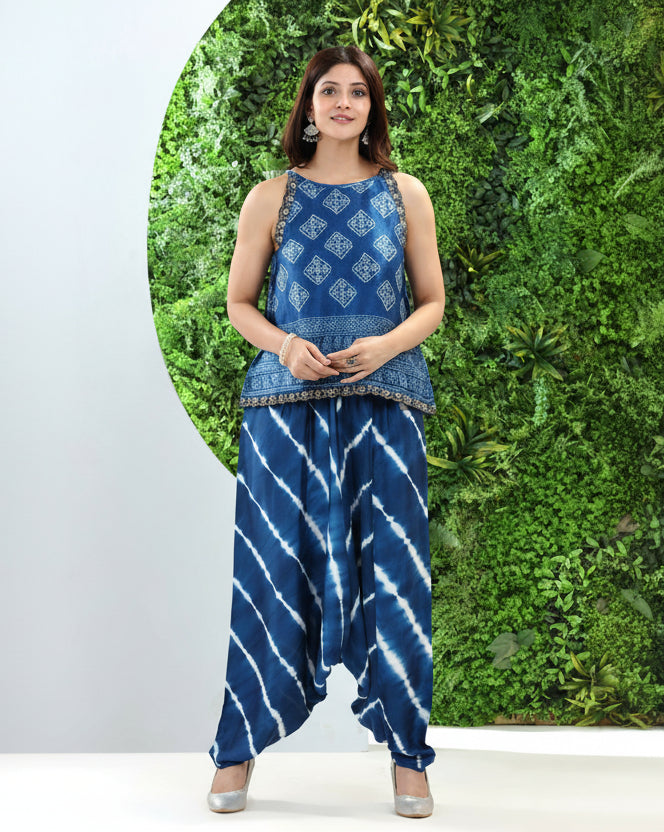 Bandhani Print Kurti with Leheriya Dhoti Pants