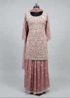 Shop Elegant Heavy Onion Pink Embroidered Kurti with Sharara Set for women