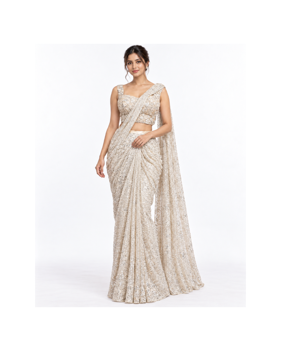 Ivory Embellished Drape Saree